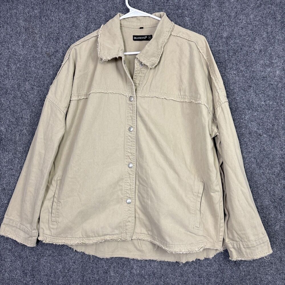 BLANKNYC Denim Shirt Jacket Womens Size M Beige Snap Grunge Cowgirl